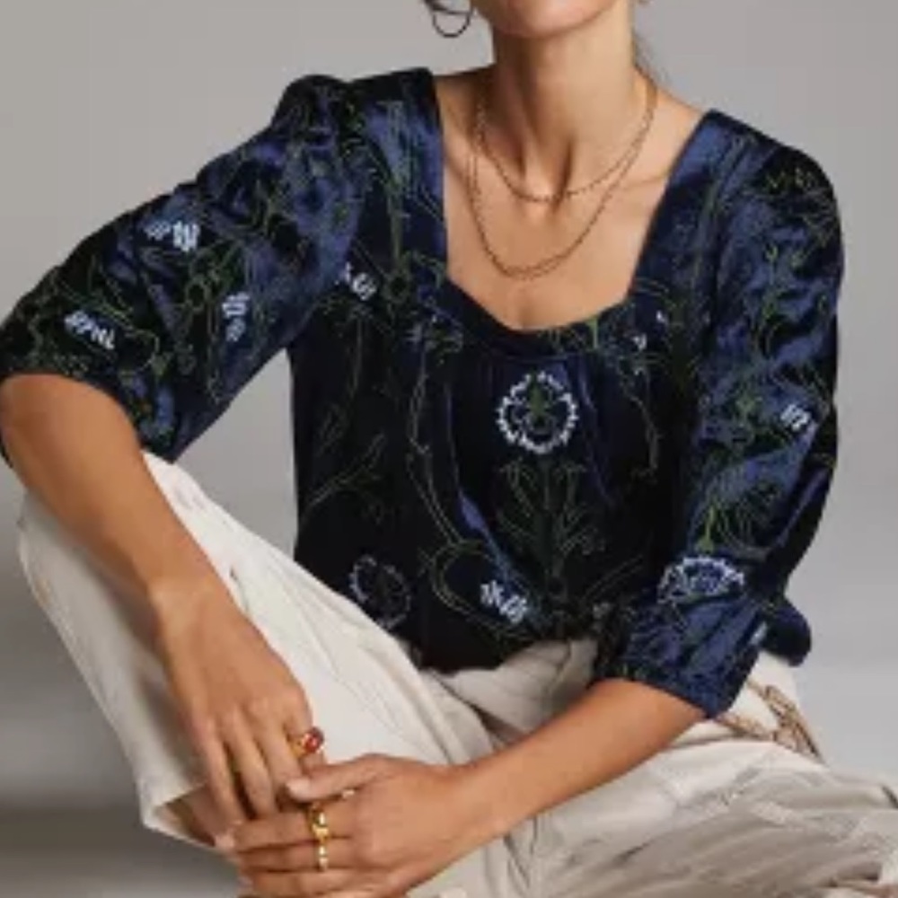 Anthropologie Lacy Velvet Blouse - XS - New!